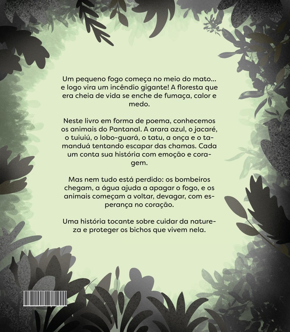 Contracapa do livro, com a sinopse sobre as queimadas no Pantanal